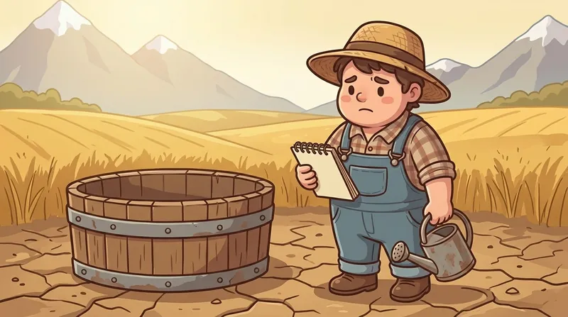The farmer with an empty water barrel and a notepad